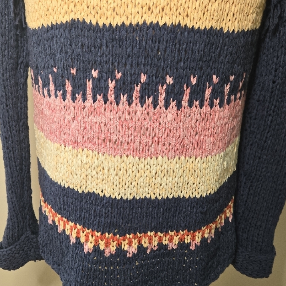 Maison Scotch Navy Blue Chunky Knit Cardigan Medium Boho Western Aztec Geometric - Picture 8 of 11